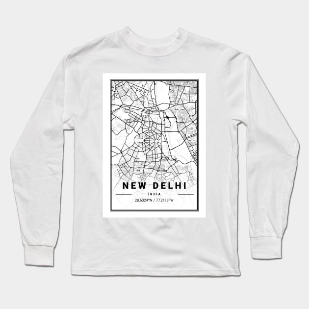 New Delhi Light City Map Long Sleeve T-Shirt by tienstencil